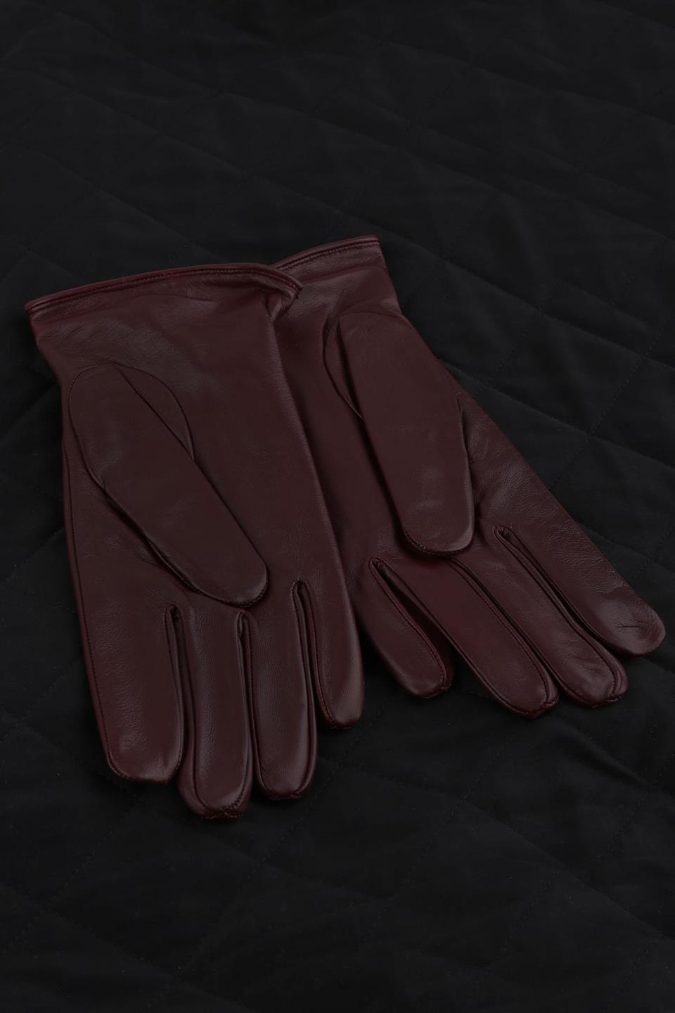 Kızıl Kahve Düz Hakiki Deri Erkek Eldiven EL31