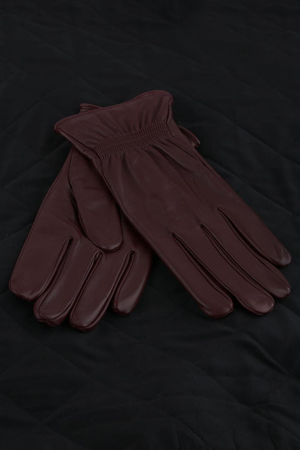 Kızıl Kahve Düz Hakiki Deri Erkek Eldiven EL31