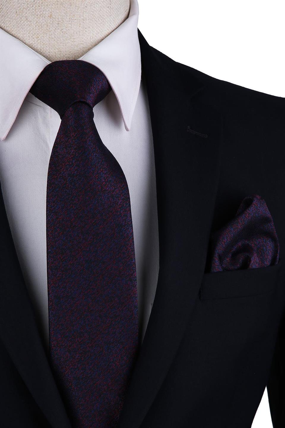 Koyu Lacivert Kum Desen Mendilli Klasik Kravat KK10443