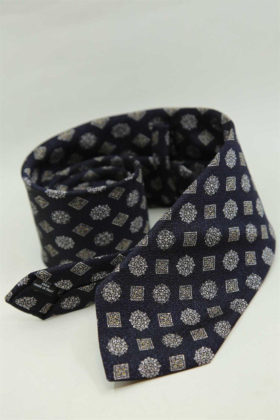 Koyu Lacivert Motif Desen İtalyan İpek Kravat İK2482