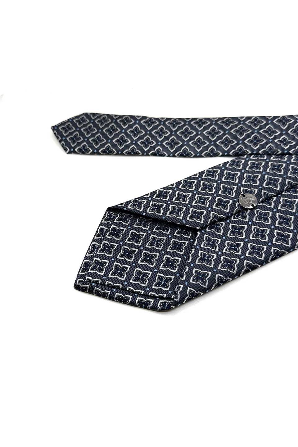 Koyu Lacivert Motif Desen Mendilli Klasik Kravat KK13481