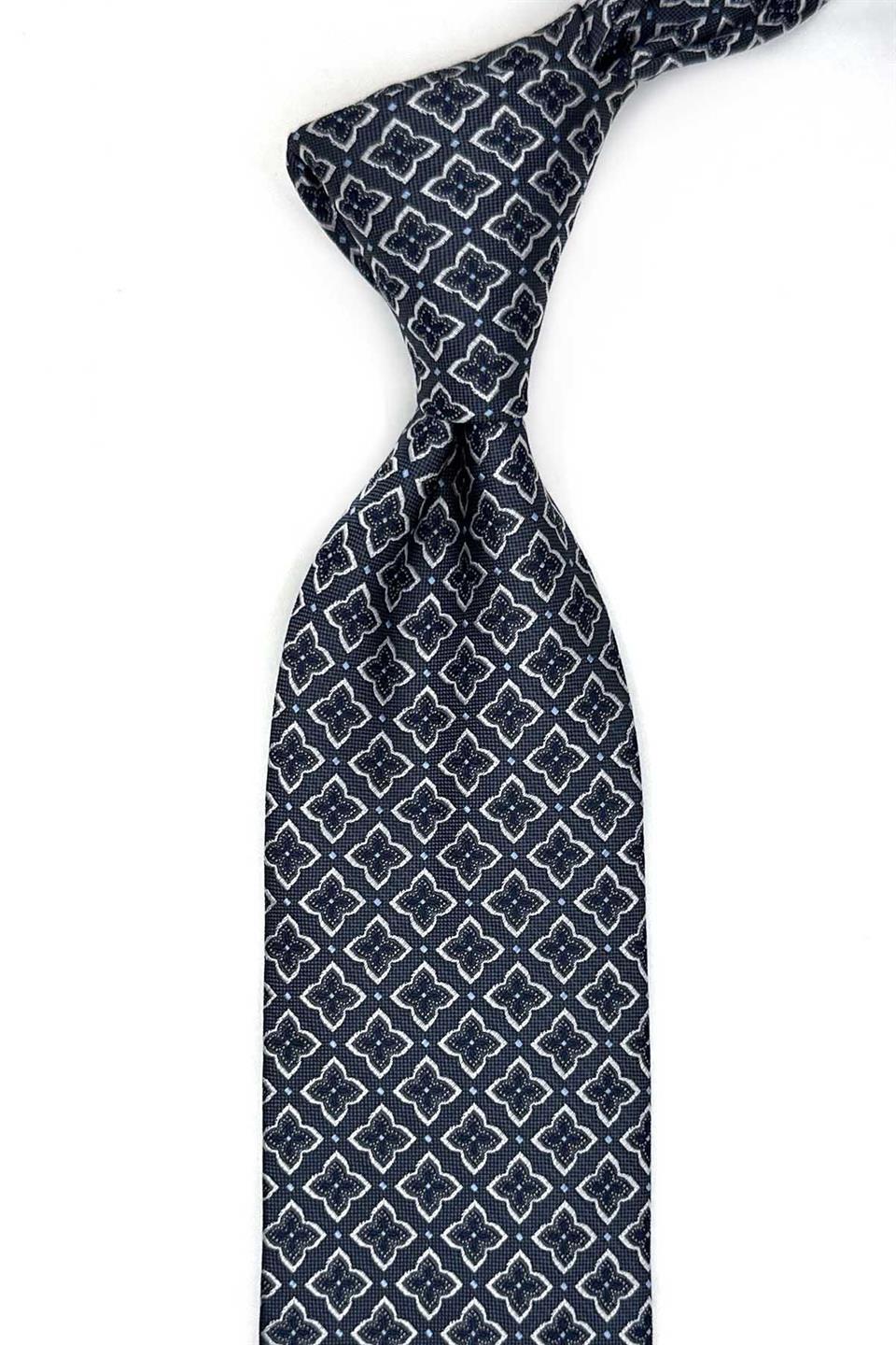 Koyu Lacivert Motif Desen Mendilli Klasik Kravat KK13481