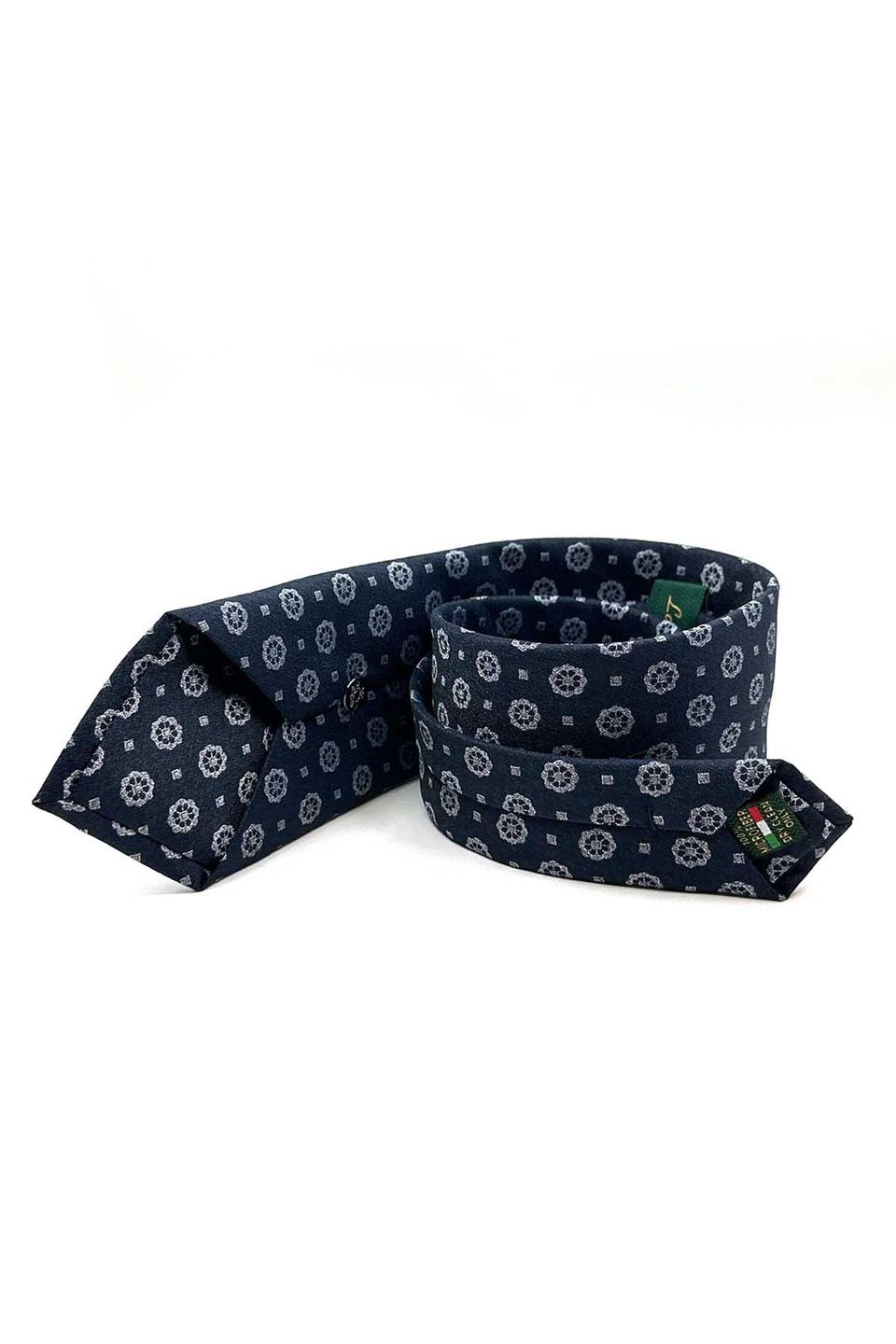 Koyu Lacivert Motif Desen Mendilli Klasik Kravat KK12908