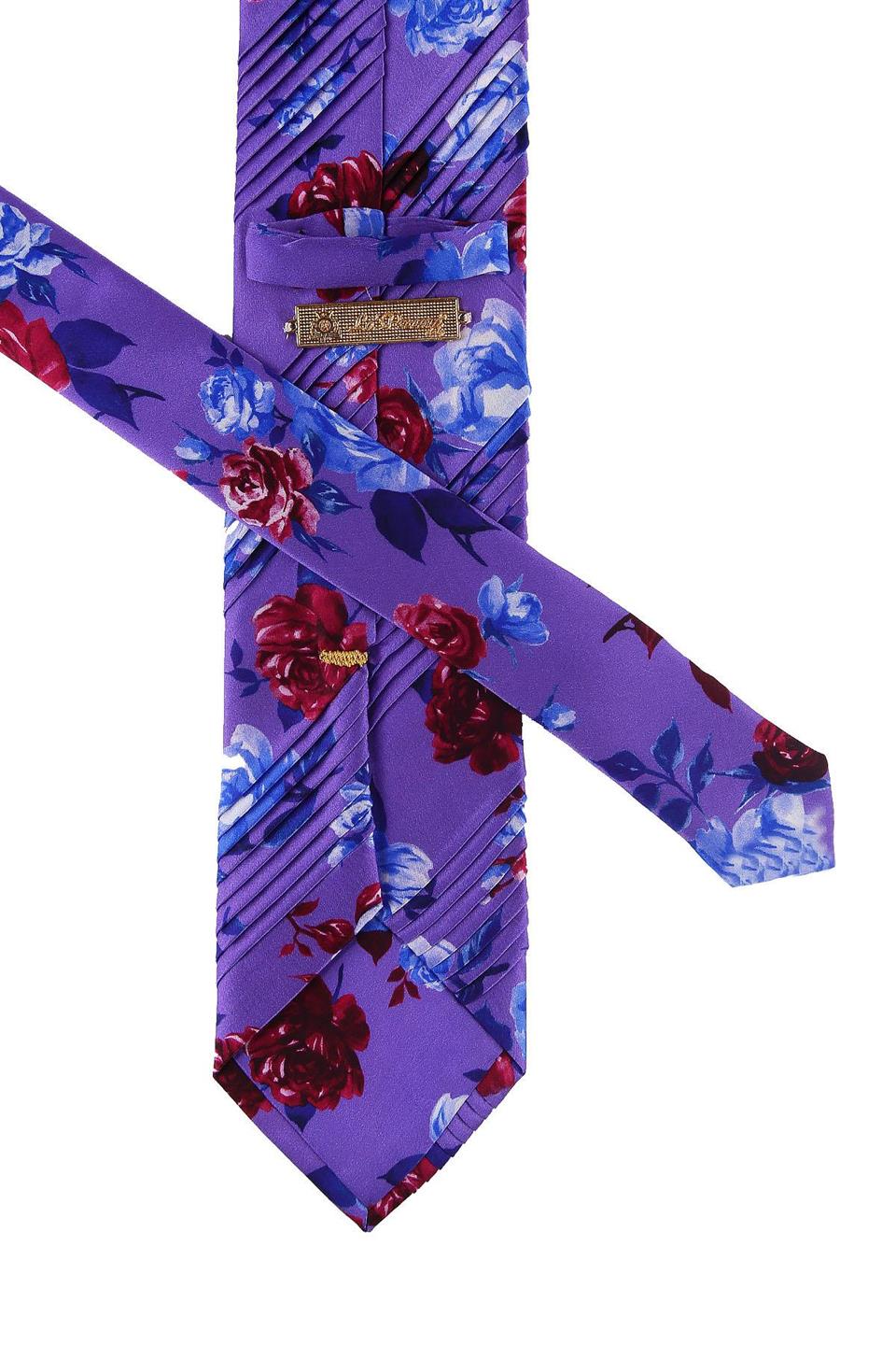 Koyu Lila Çiçek Desen Piliseli İpek Kravat EST145