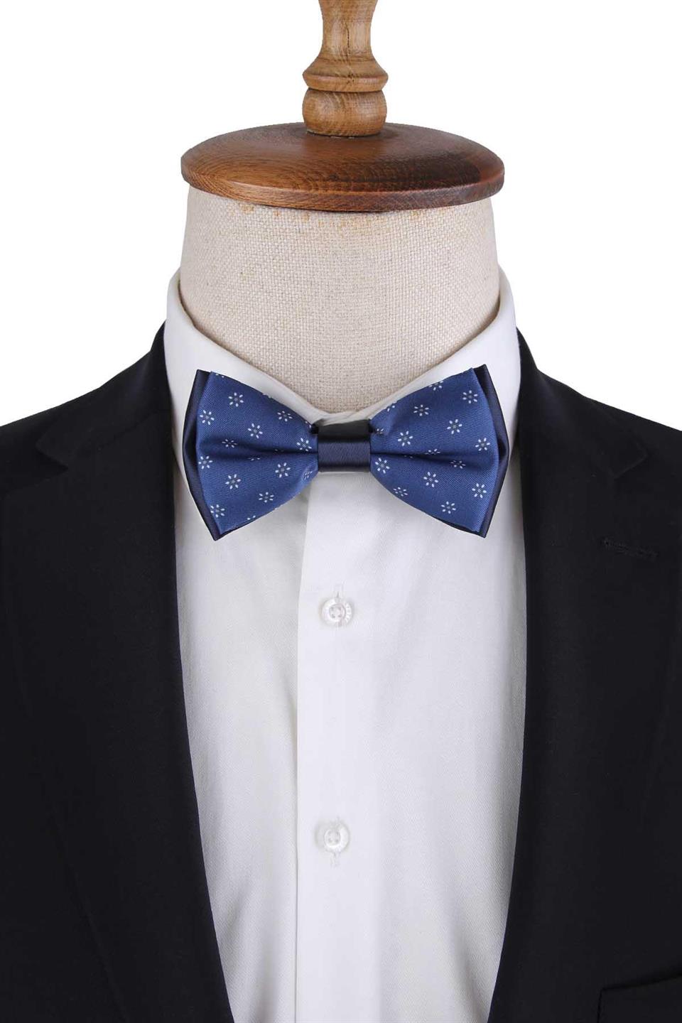 Koyu Mavi Çiçek Desen Papyon P1965