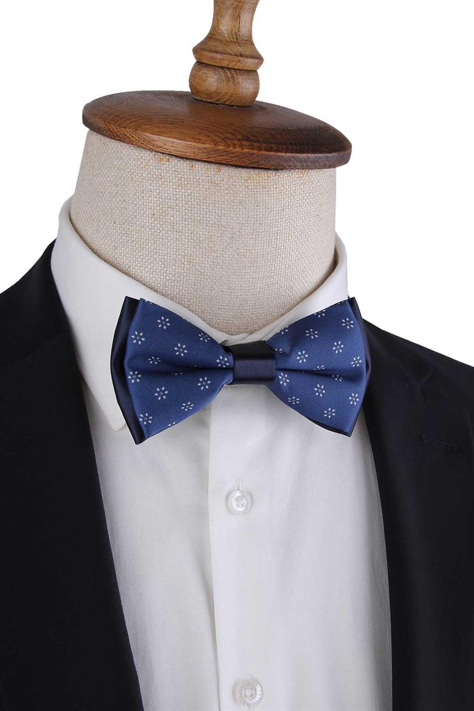 Koyu Mavi Çiçek Desen Papyon P1965