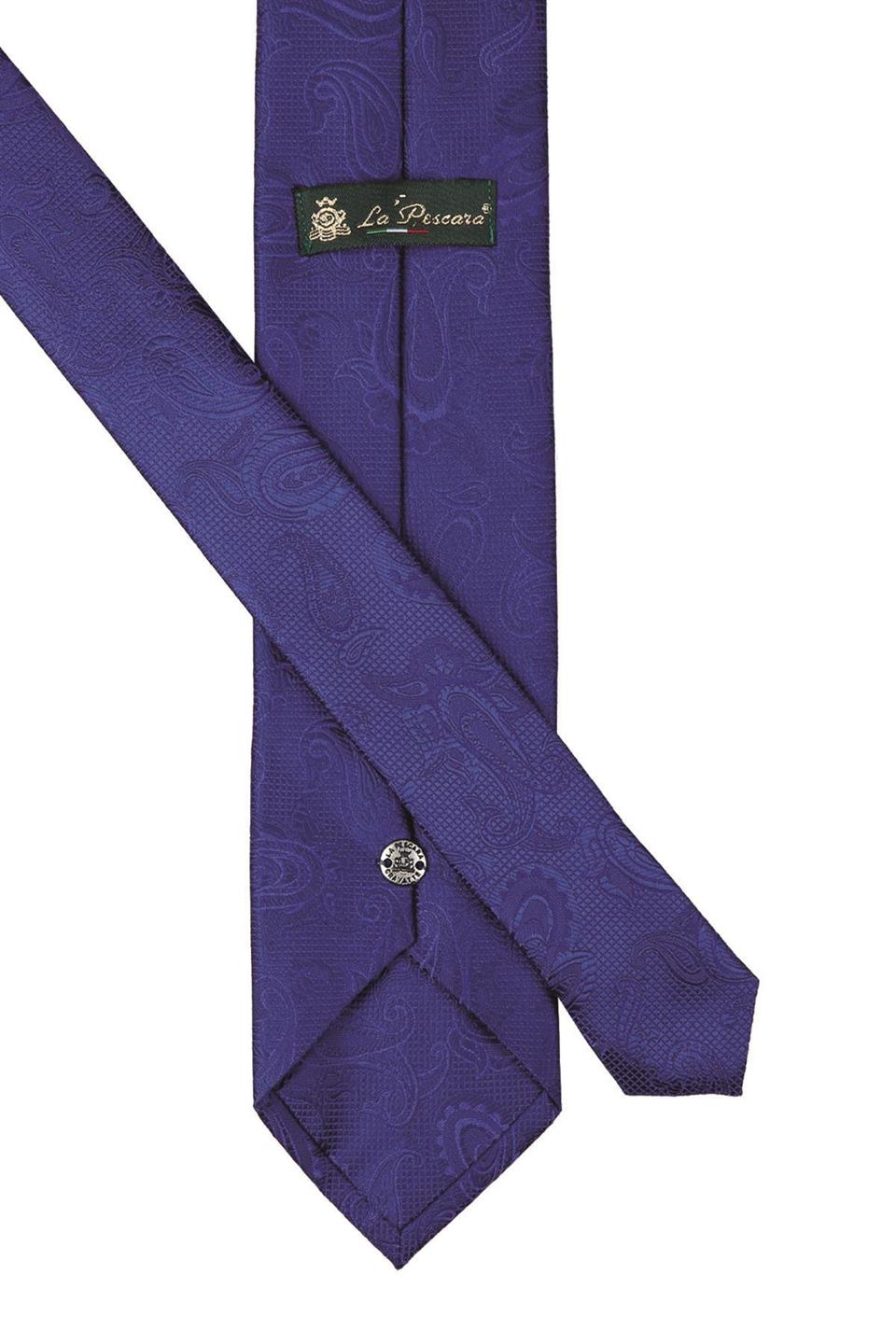 Koyu Mavi Şal Desen Mendilli Klasik Kravat KK9878