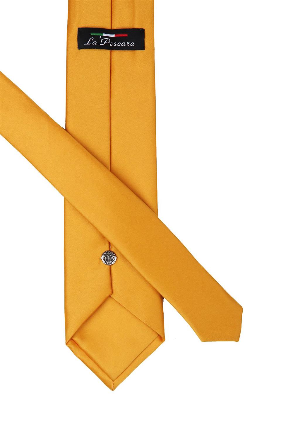 Koyu Sarı Mendilli Düz Saten Kravat KK1125