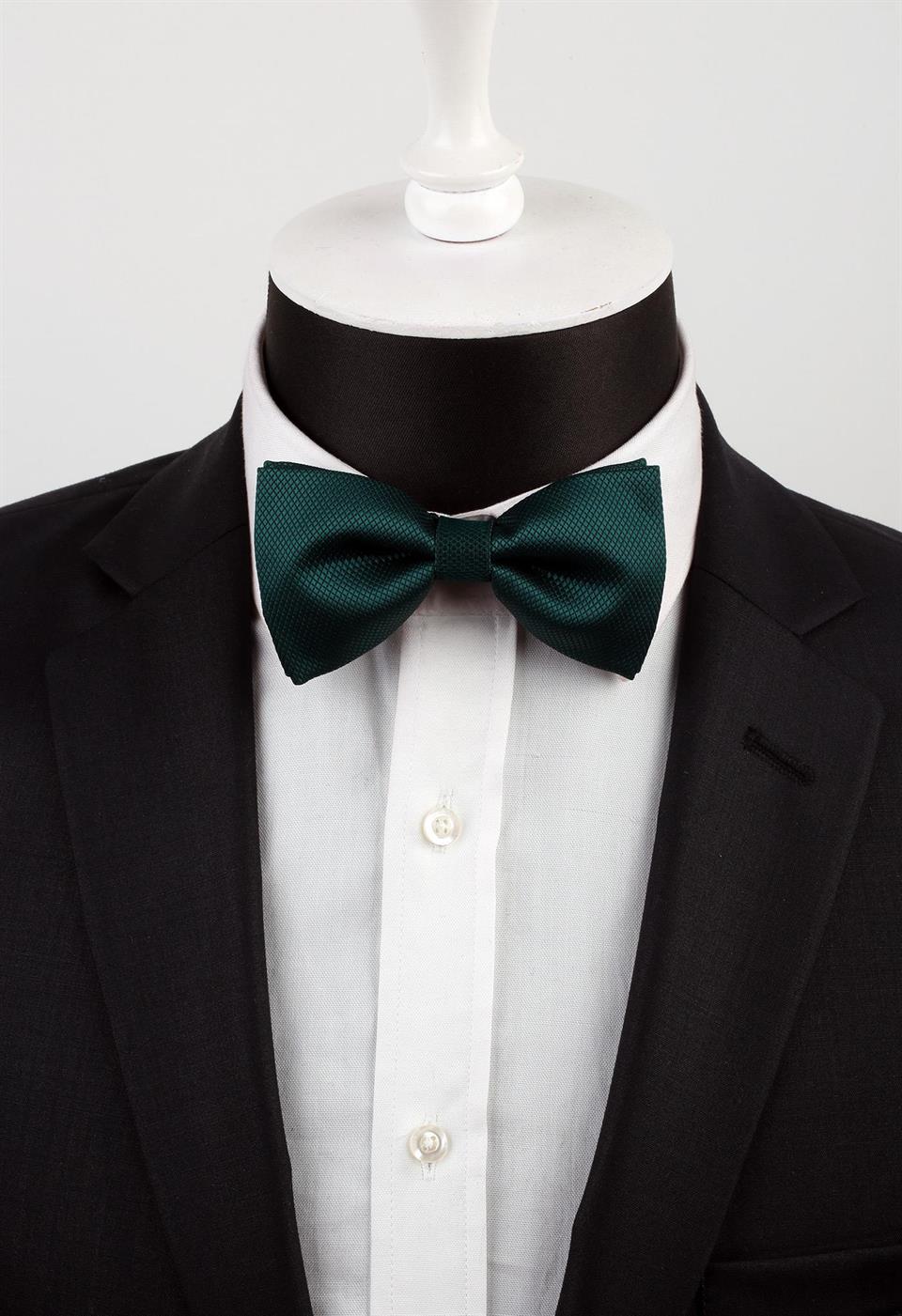 Koyu Yeşil Kendinden Desenli Papyon P490