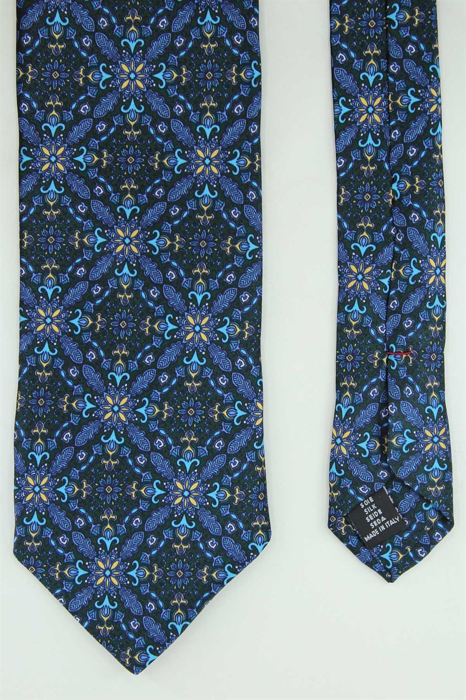 Koyu Yeşil Turkuaz Motif Desen İtalyan İpek Kravat İK2563