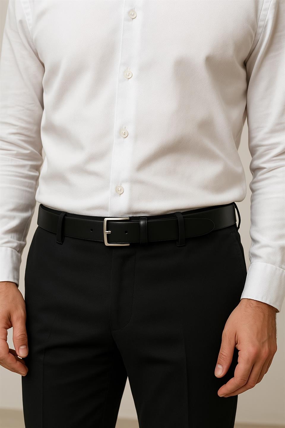 Kravatkolik Çift Taraflı Klasik Siyah Deri Kemer 1000S