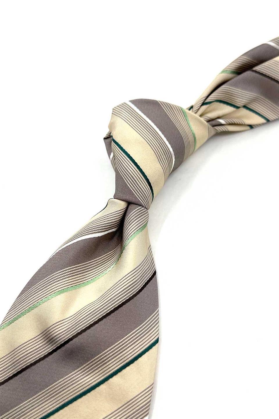 Krem Çizgi Desen İtalyan İpek Kravat İK1627