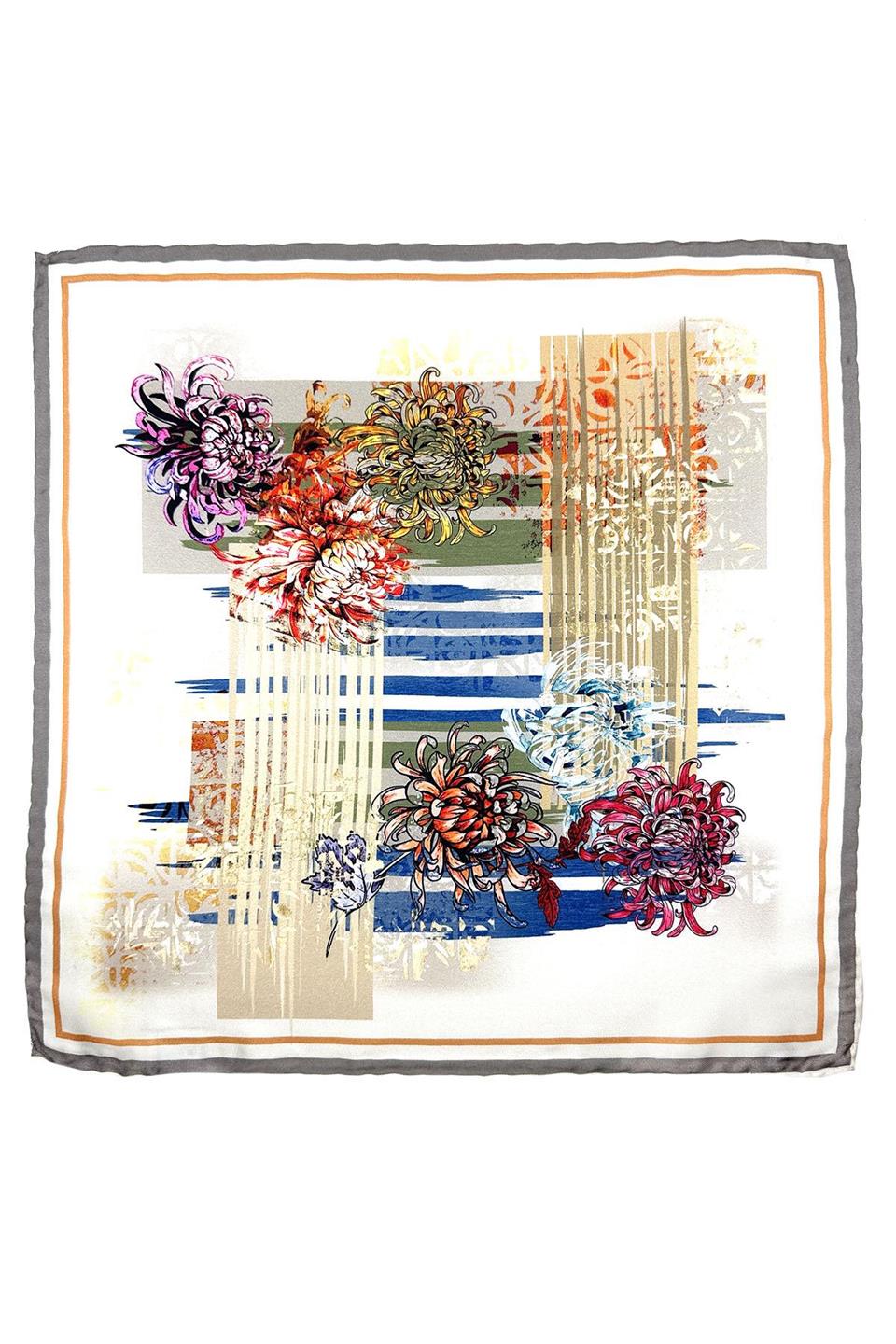 Krem - Çok Renkli Çiçek Desen Erkek Cep Mendili SPS616-95