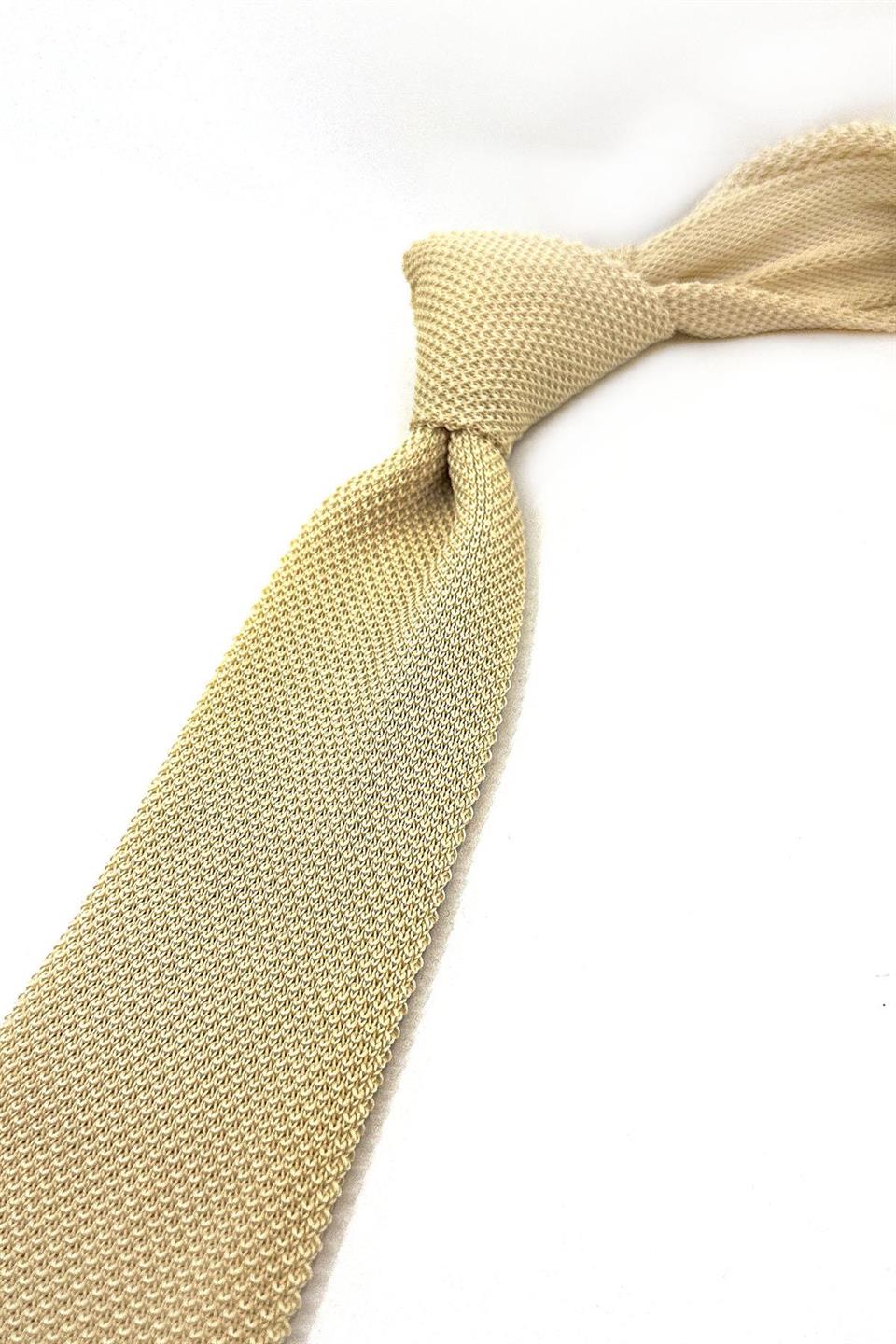 Krem Düz Örgü Kravat ÖR8351