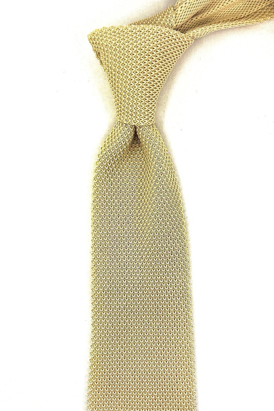 Krem Düz Örgü Kravat ÖR8351
