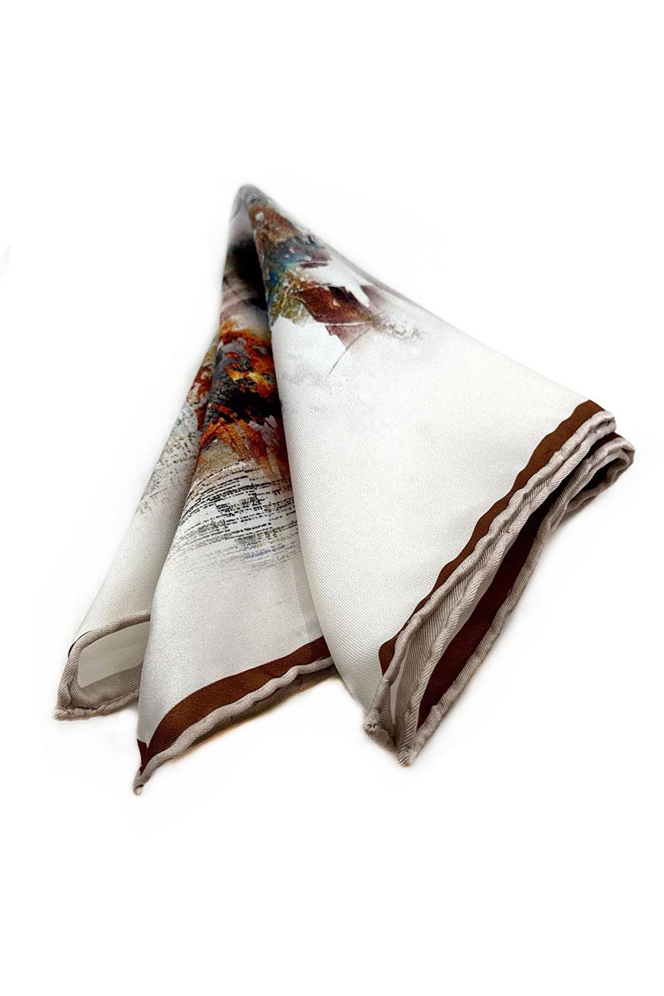 Krem - Kahve Motif Desen Erkek Cep Mendili SPS611-91
