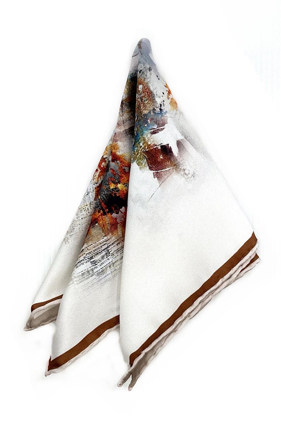 Krem - Kahve Motif Desen Erkek Cep Mendili SPS611-91