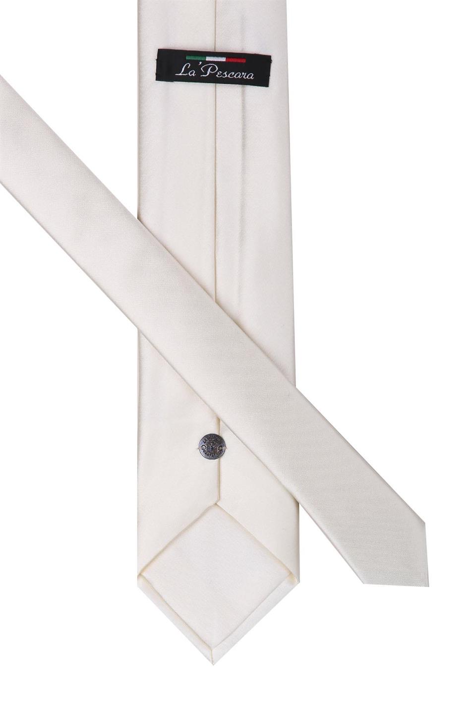 Krem Mendilli Düz Saten Kravat 1122