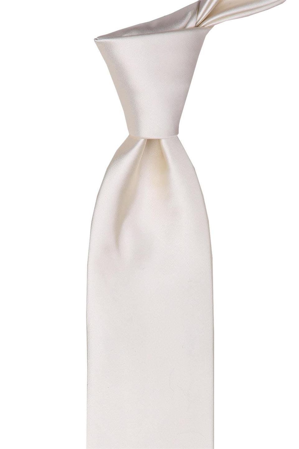 Krem Mendilli Düz Saten Kravat 1122