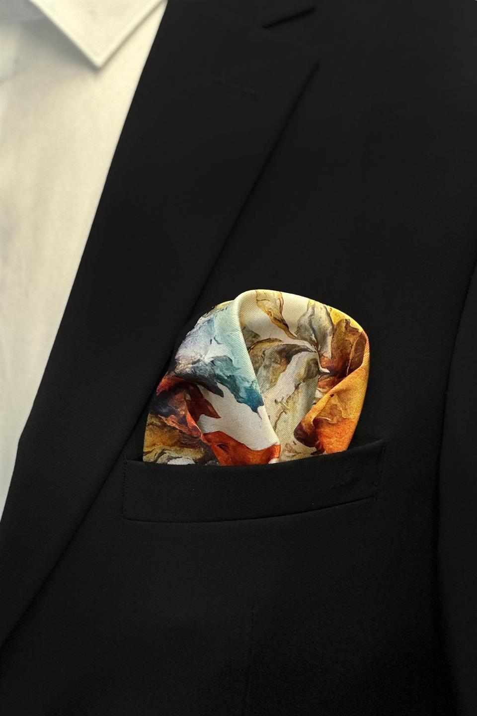 Krem Renk Sonbahar Motifli Erkek Cep Mendili SPS529-33