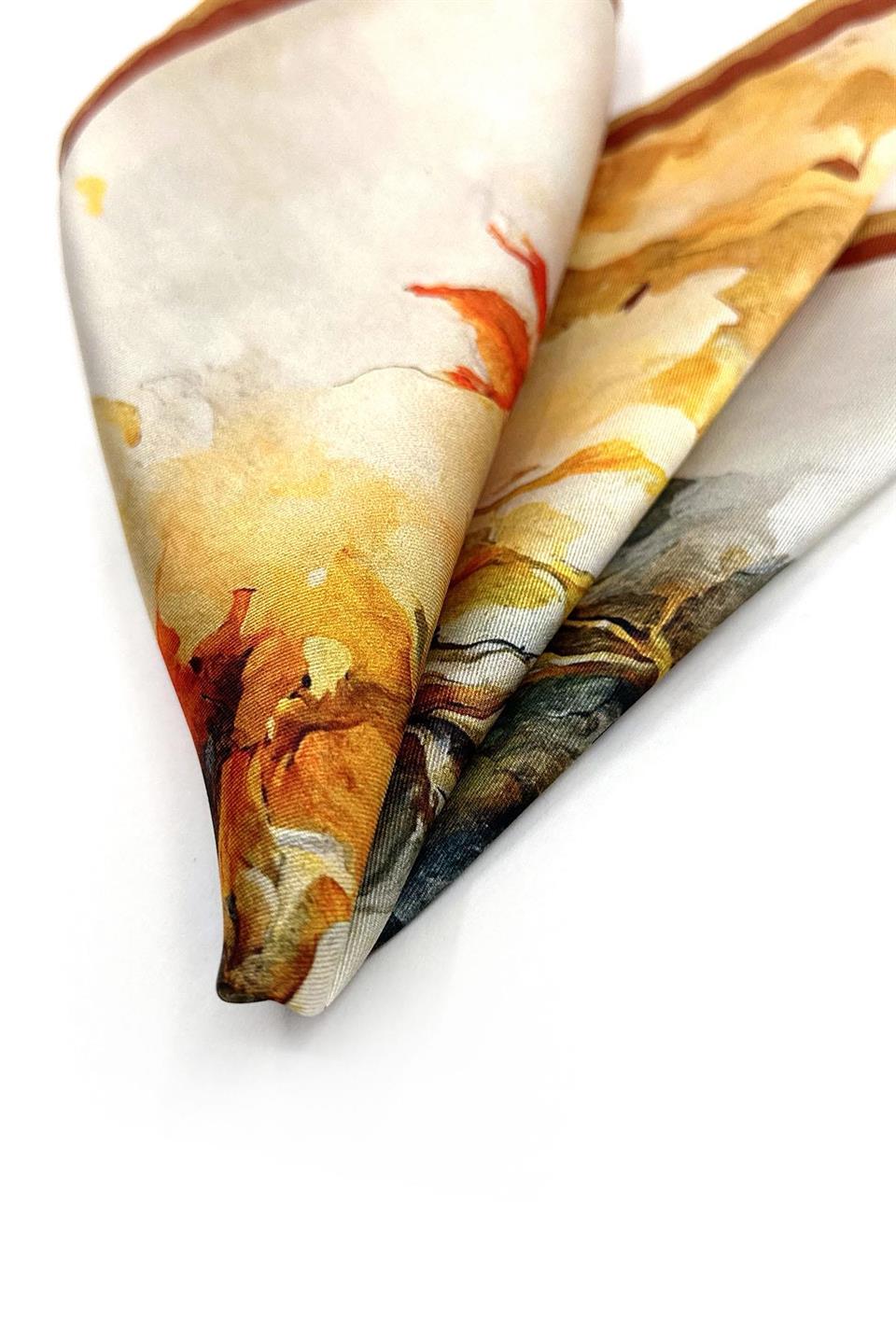 Krem Renk Sonbahar Motifli Erkek Cep Mendili SPS529-33