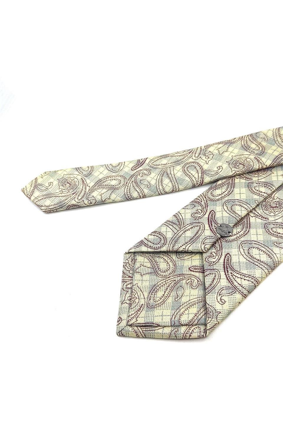 Krem Şal Desen Mendilli Klasik Kravat KK11798
