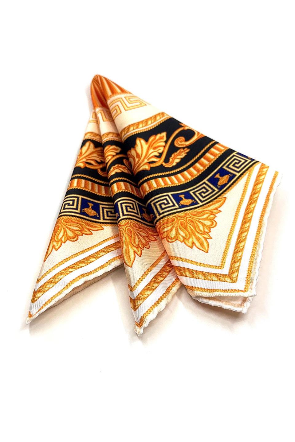 Krem - Sarı Motif Desen Erkek Cep Mendili SPS577-82