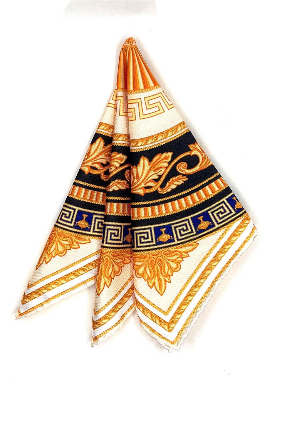 Krem - Sarı Motif Desen Erkek Cep Mendili SPS577-82