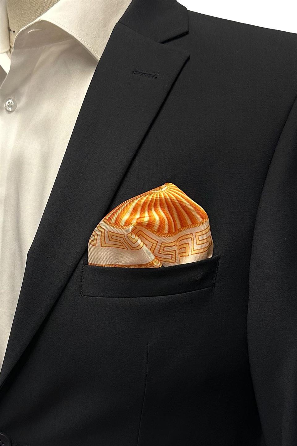 Krem - Sarı Motif Desen Erkek Cep Mendili SPS577-82