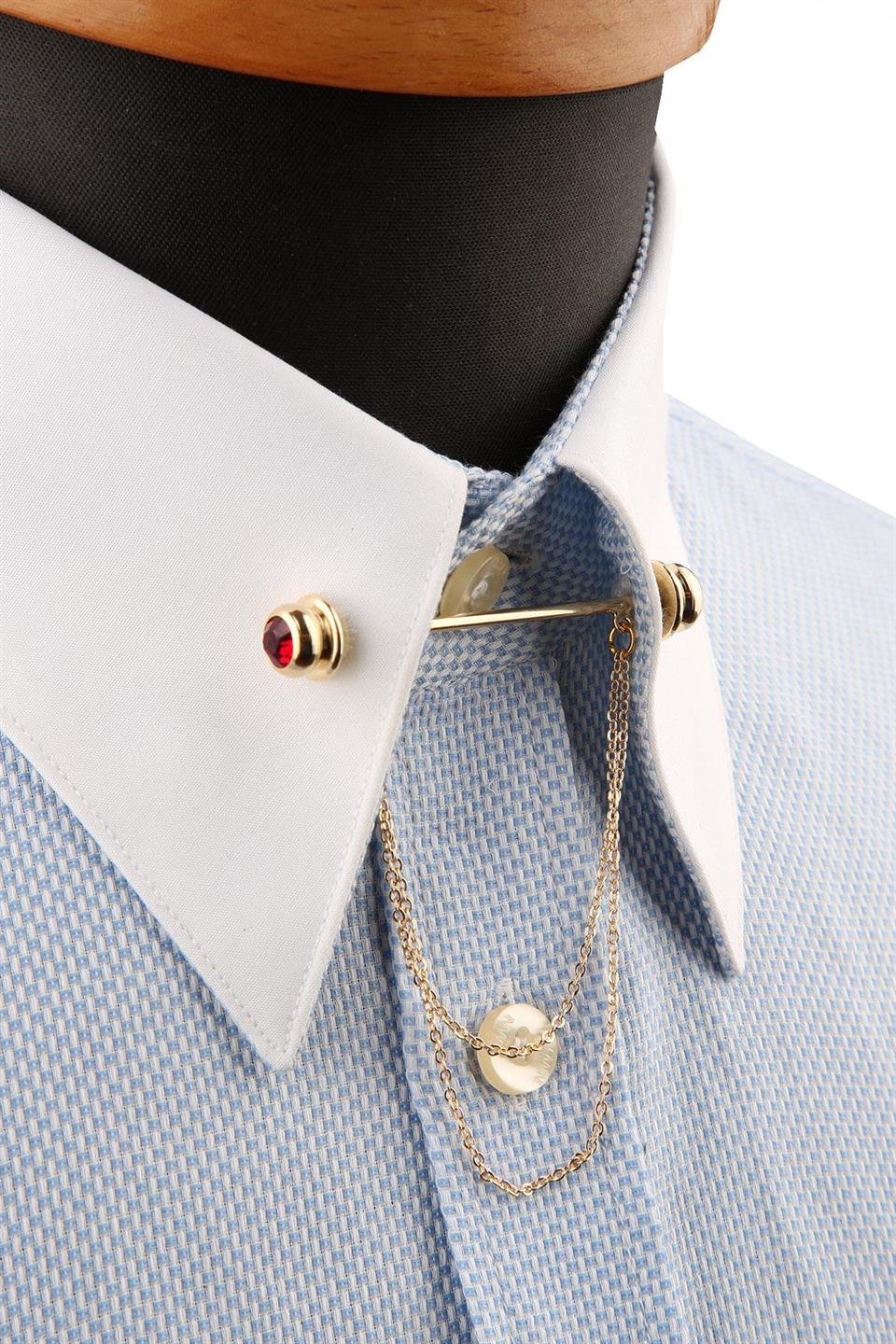 Krımızı Taşlı Zincirli Gömlek Yaka İğnesi GI221