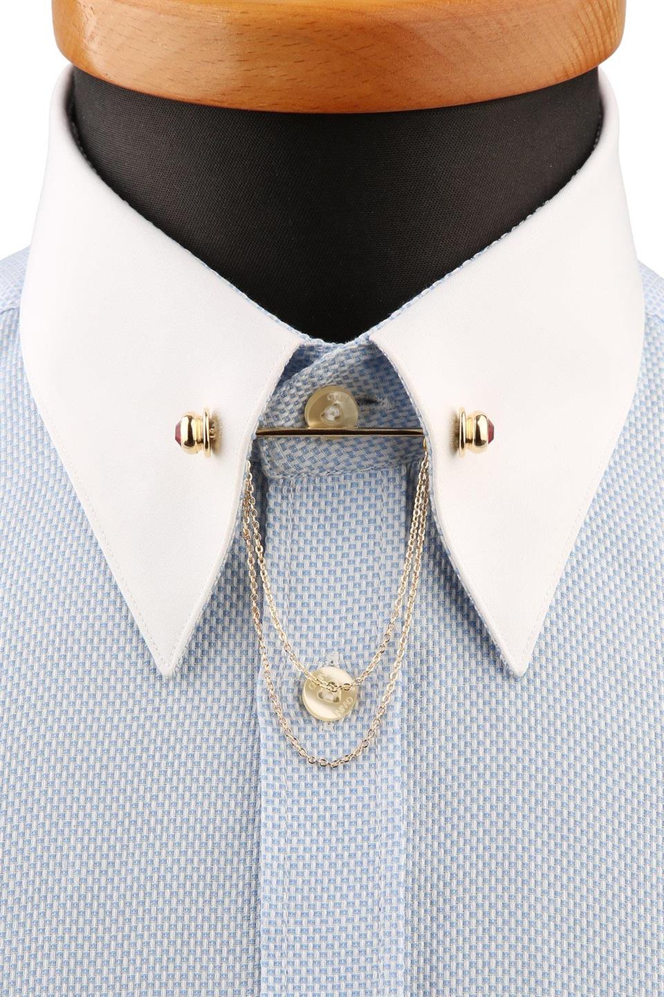 Krımızı Taşlı Zincirli Gömlek Yaka İğnesi GI221