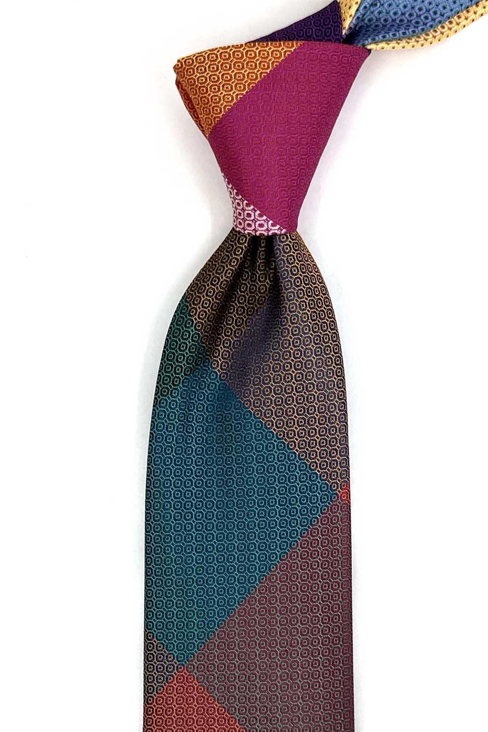 Küçük Desen Çok Renkli Patchwork Klasik Kravat KK13373