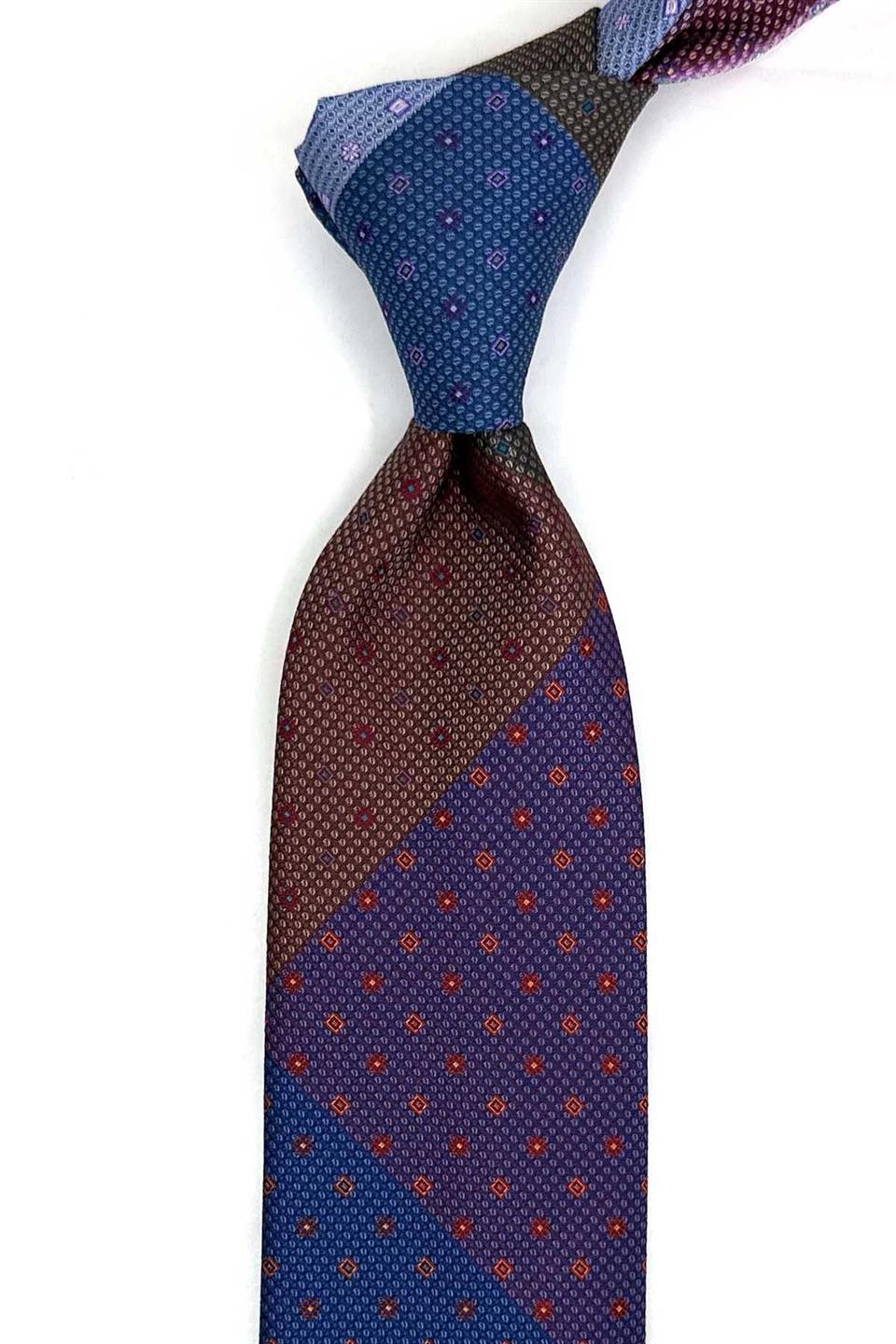 Küçük Desen Çok Renkli Patchwork Klasik Kravat KK13399