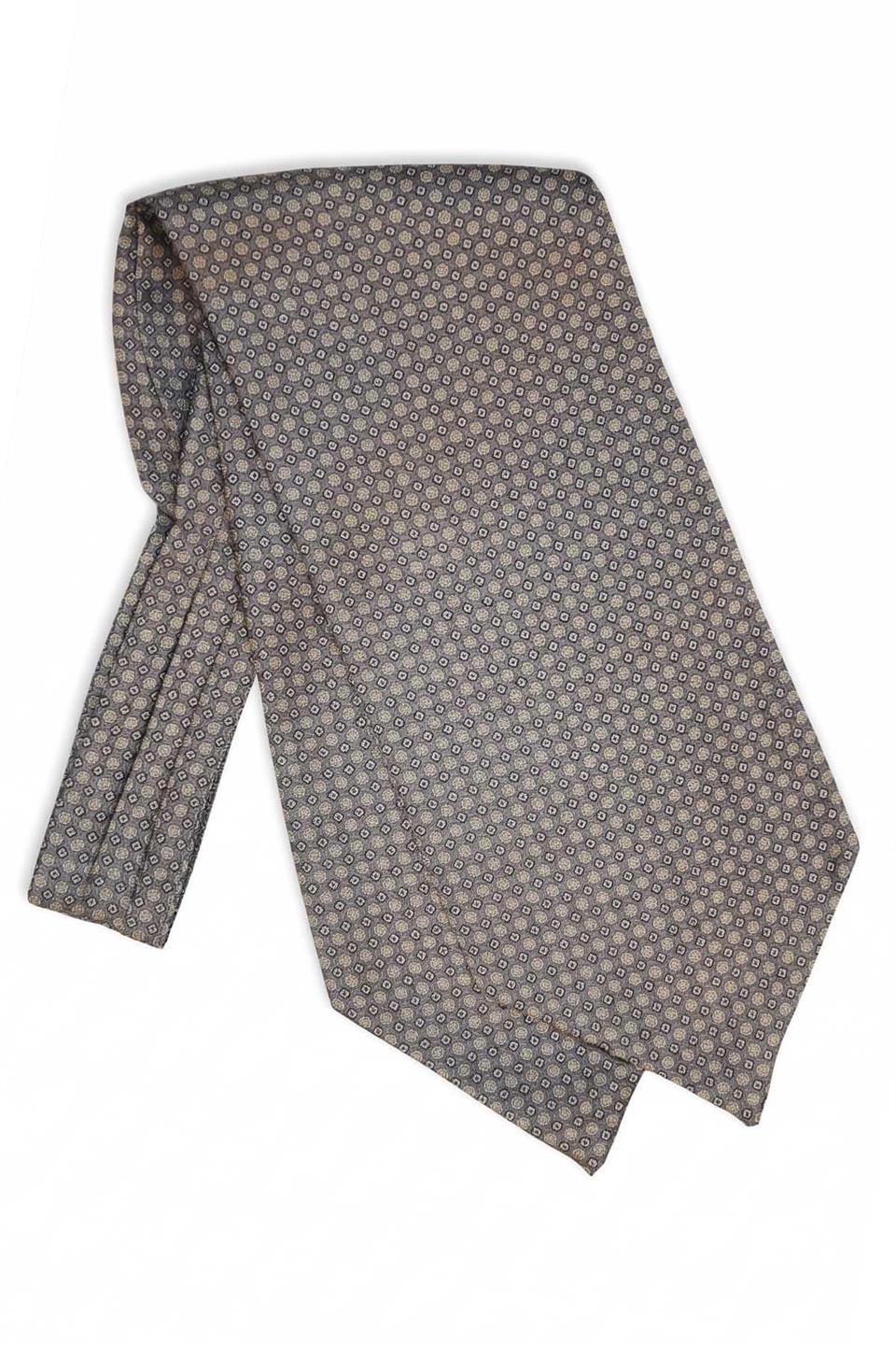 Küçük Desen Gri İtalyan İpek Ascot Kravat SAC12