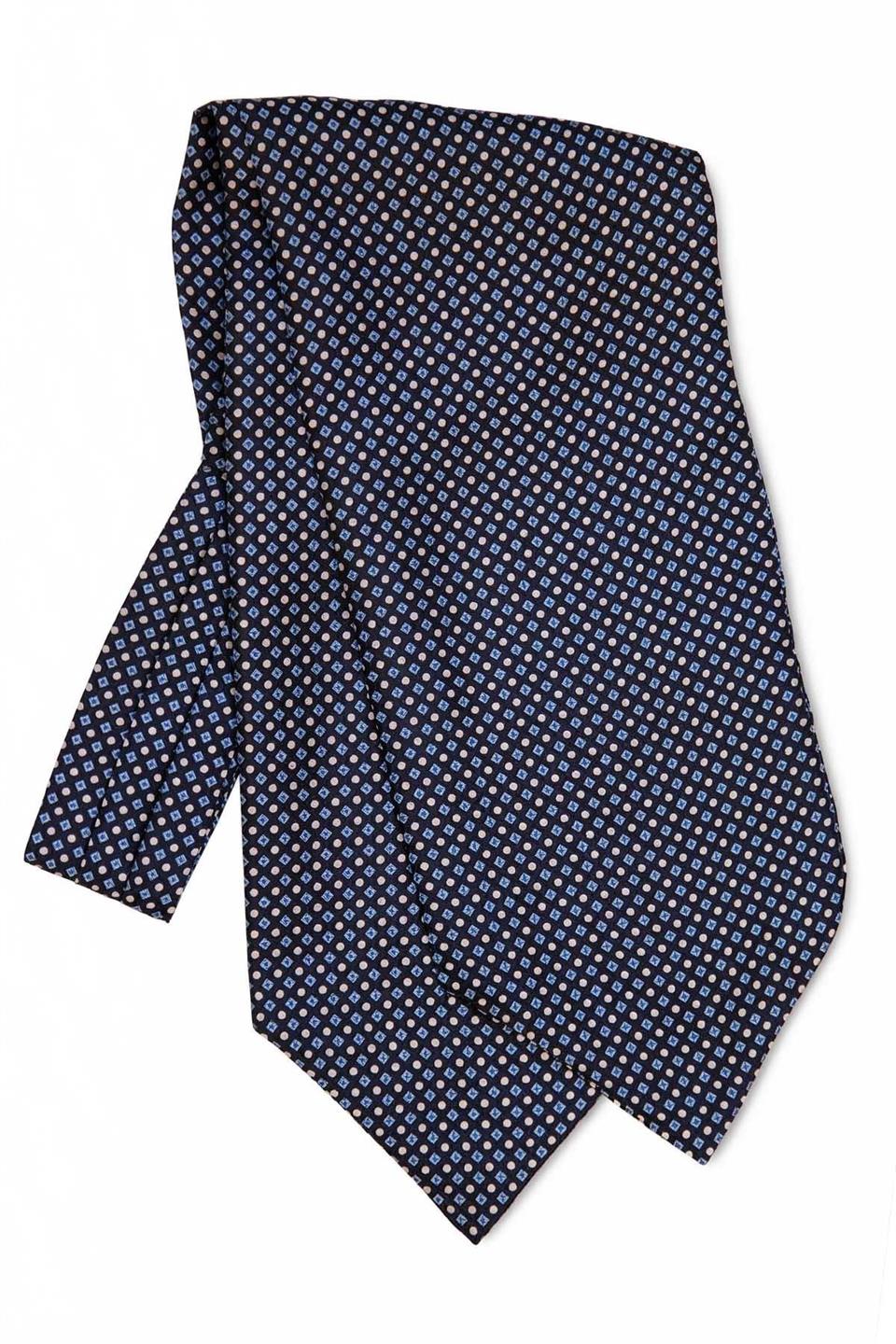 Küçük Desen Koyu Lacivert İtalyan İpek Ascot Kravat SAC36