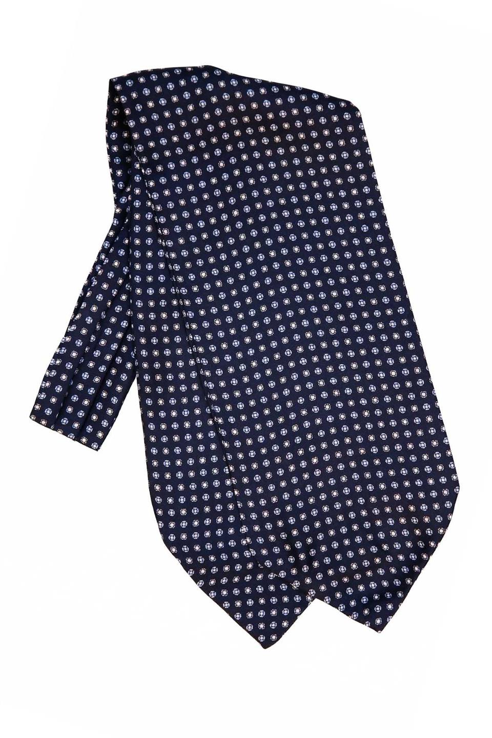 Küçük Desen Lacivert İtalyan İpek Ascot Kravat SAC16