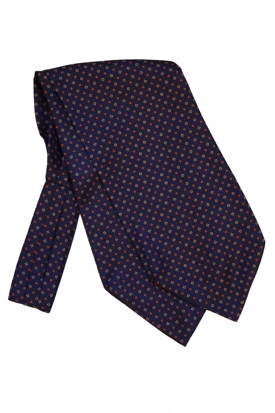 Küçük Desen Lacivert İtalyan İpek Ascot Kravat SAC53