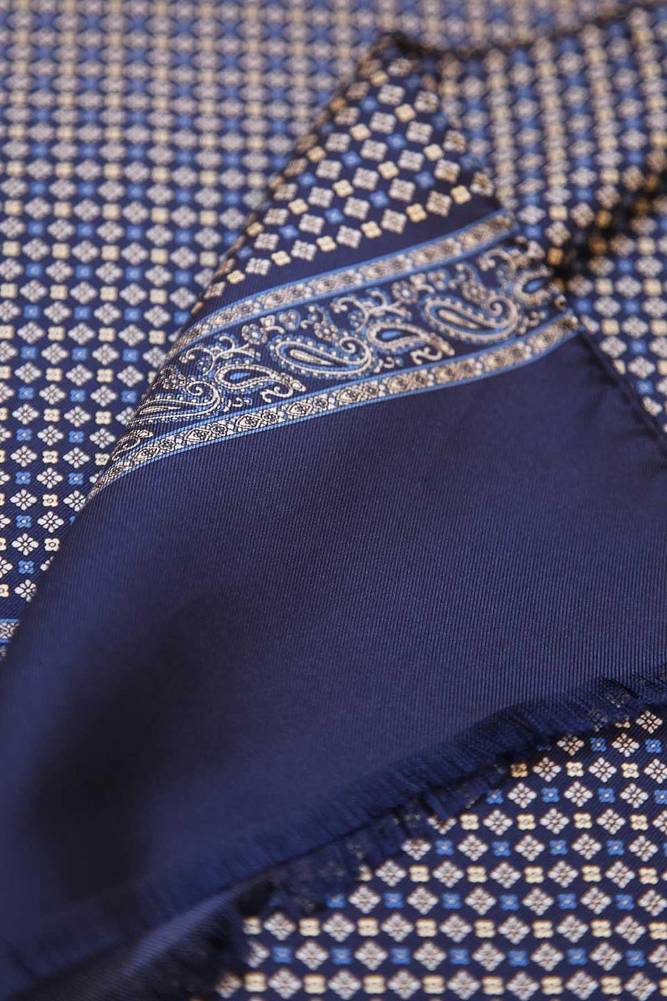 Küçük Desen Lacivert İtalyan İpek Ascot Kravat SAC05