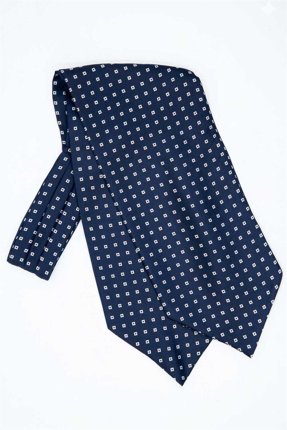 Küçük Desen Lacivert İtalyan İpek Ascot Kravat SAC46