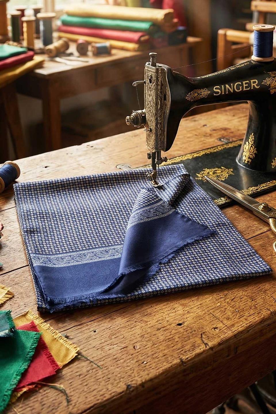 Küçük Desen Lacivert İtalyan İpek Ascot Kravat SAC05