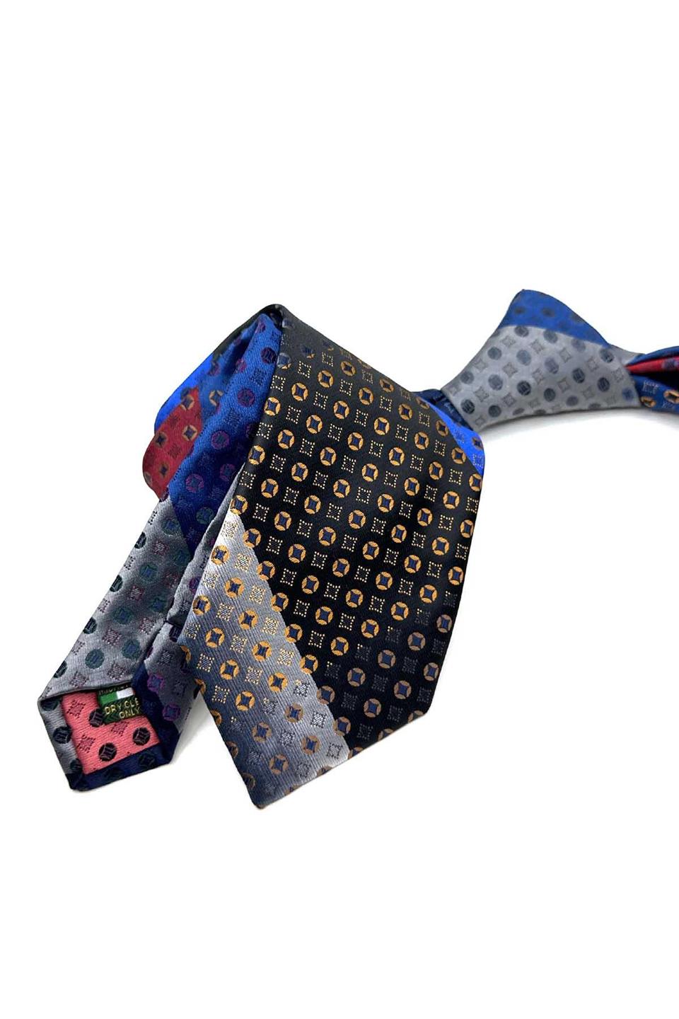 Küçük Desen Lacivert Patchwork Klasik Kravat KK12769