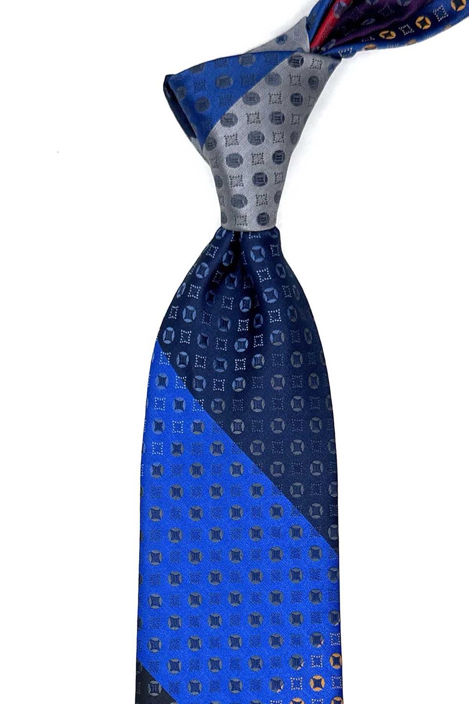 Küçük Desen Lacivert Patchwork Klasik Kravat KK12769