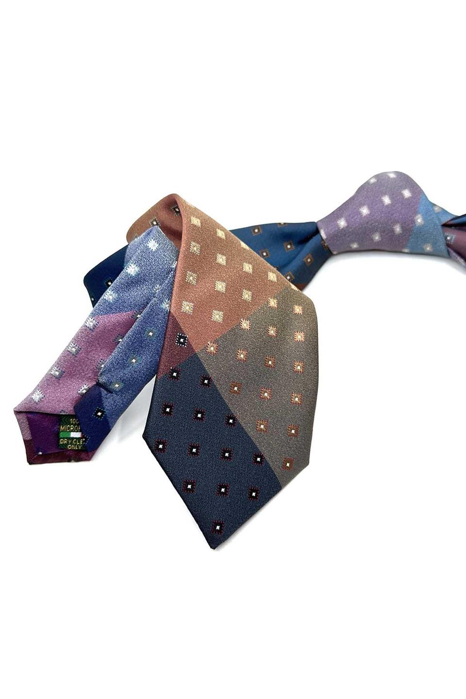 Küçük Desen Lacivert Patchwork Klasik Kravat KK12809