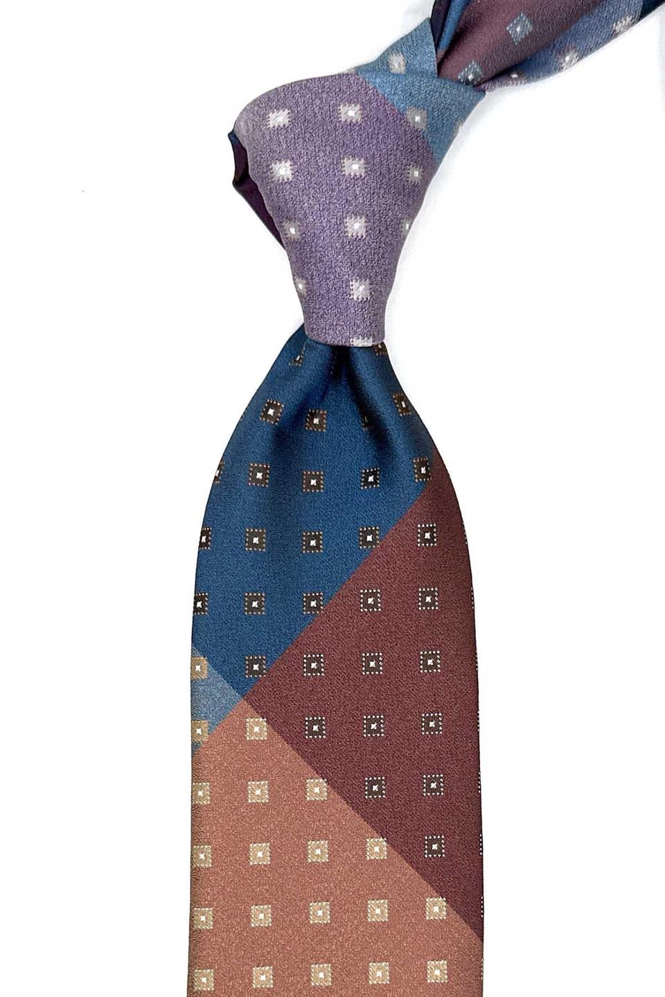 Küçük Desen Lacivert Patchwork Klasik Kravat KK12809