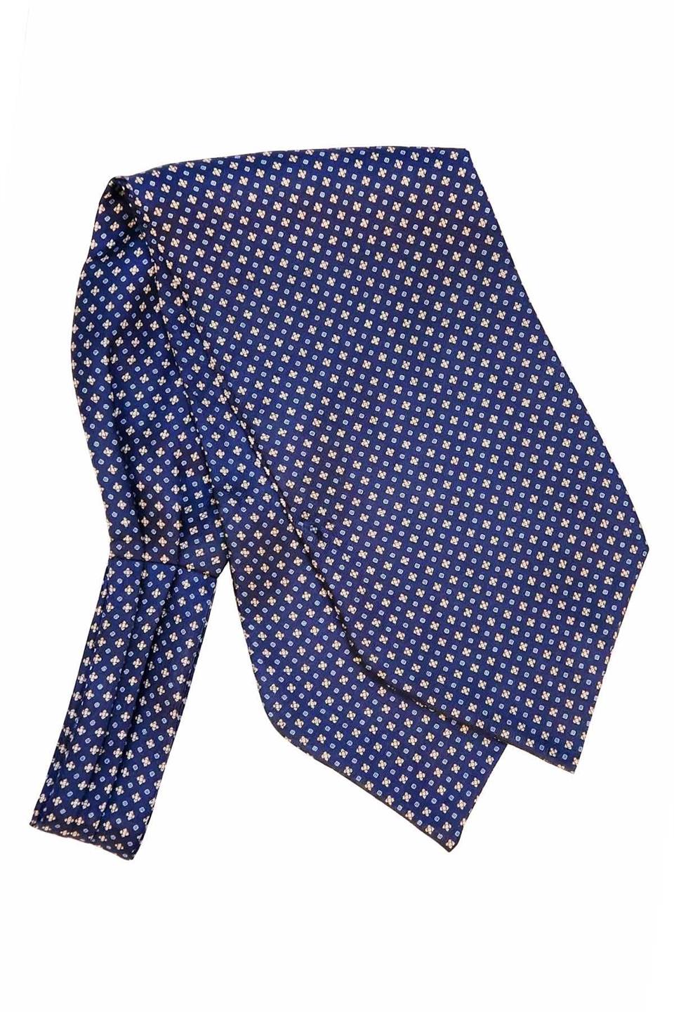 Küçük Desen Mavi İtalyan İpek Ascot Kravat SAC19