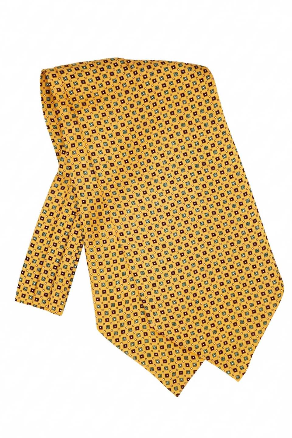 Küçük Desen Sarı İtalyan İpek Ascot Kravat SAC15