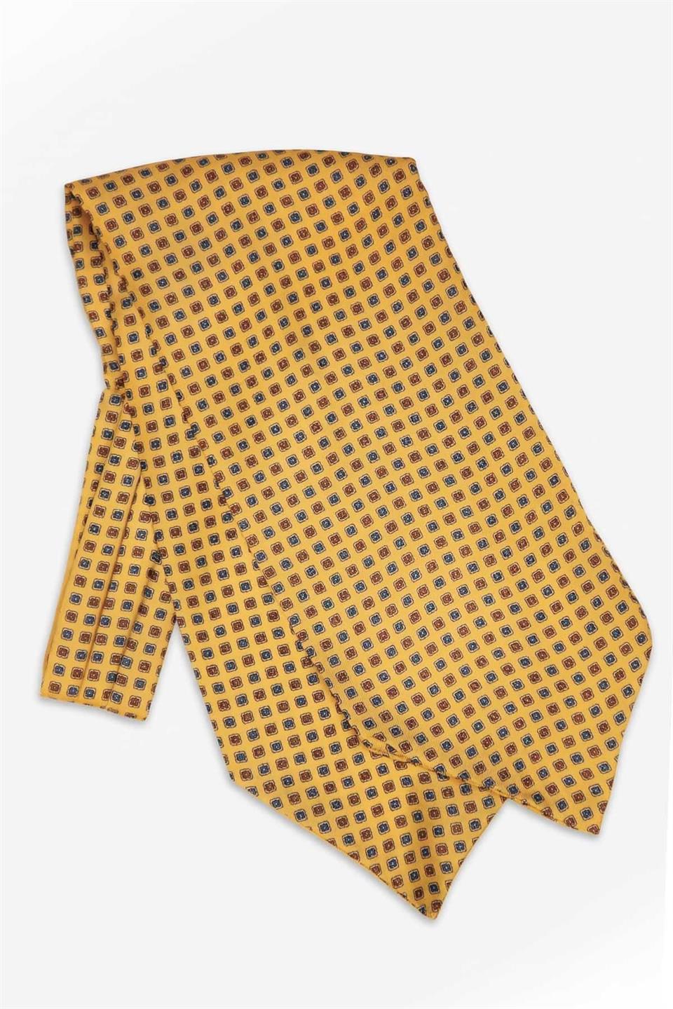 Küçük Desen Sarı İtalyan İpek Ascot Kravat SAC43
