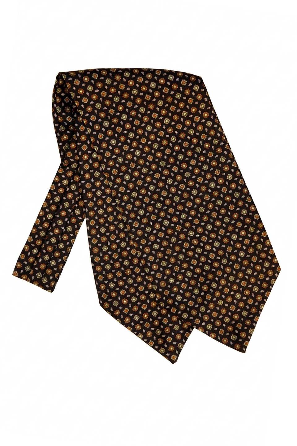 Küçük Desen Siyah İtalyan İpek Ascot Kravat SAC18