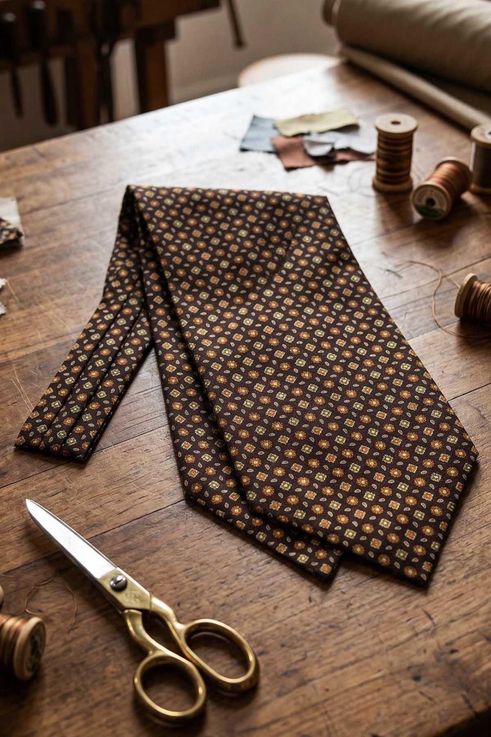 Küçük Desen Siyah İtalyan İpek Ascot Kravat SAC18