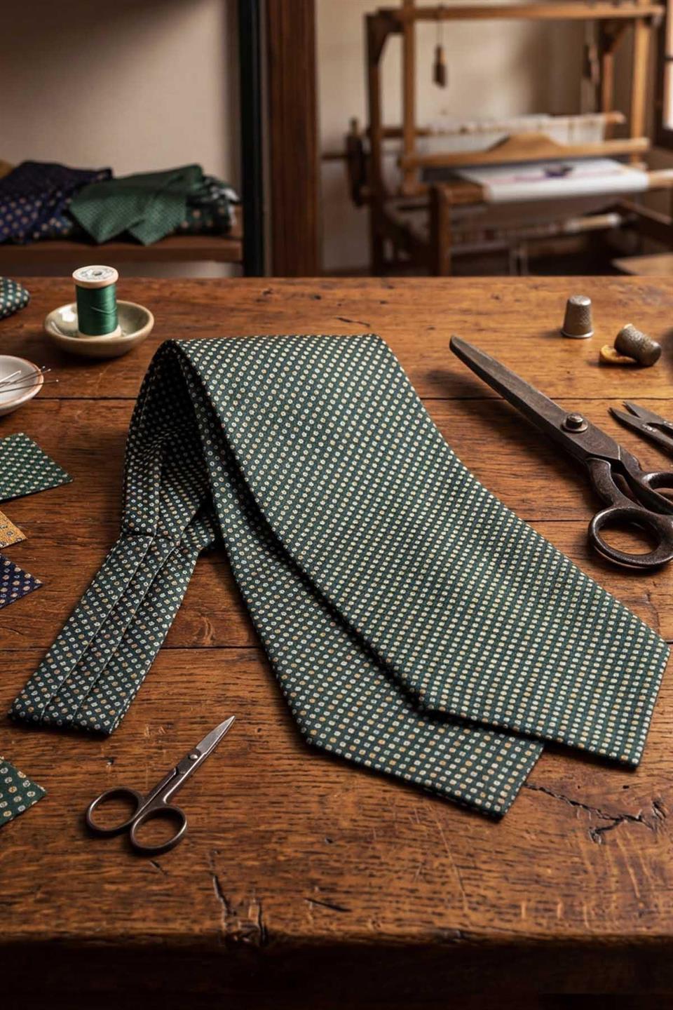 Küçük Desen Yeşil İtalyan İpek Ascot Kravat SAC20